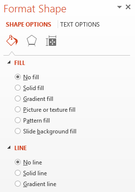 Format Shape sidebar in PPT > No fill, No line.