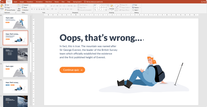 Creating the feedback slide in PowerPoint