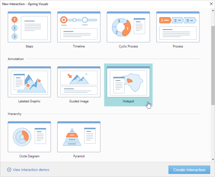 Types of interactions in iSpring Suite