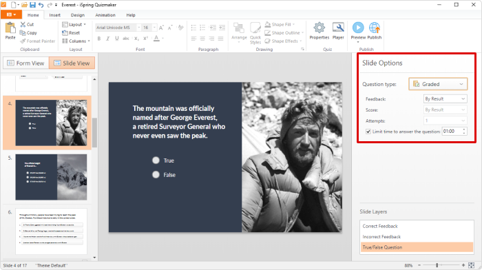 Slide Options in iSpring QuizMaker