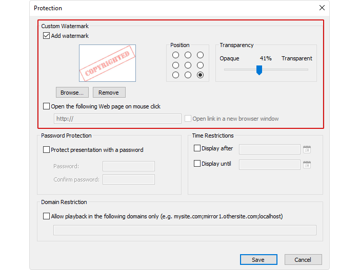 Protection of PPT slides
 with a watermark