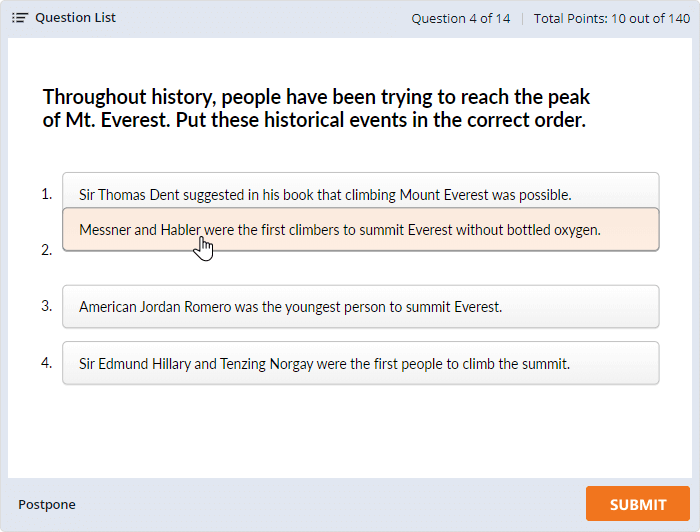 Example of Sequence quiz question