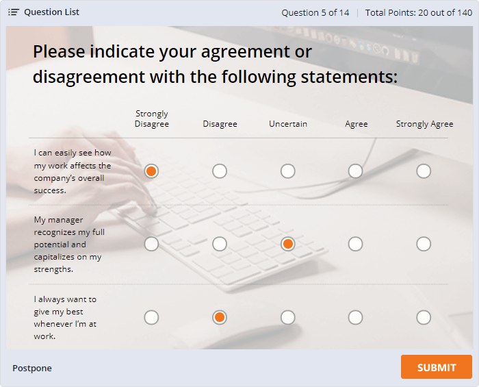 Example of Likert Scale quiz question