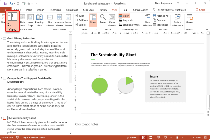 Outline View in PowerPoint