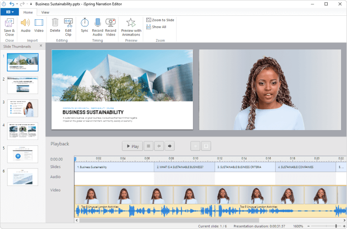 Synchronizing video with slides in iSpring Suite