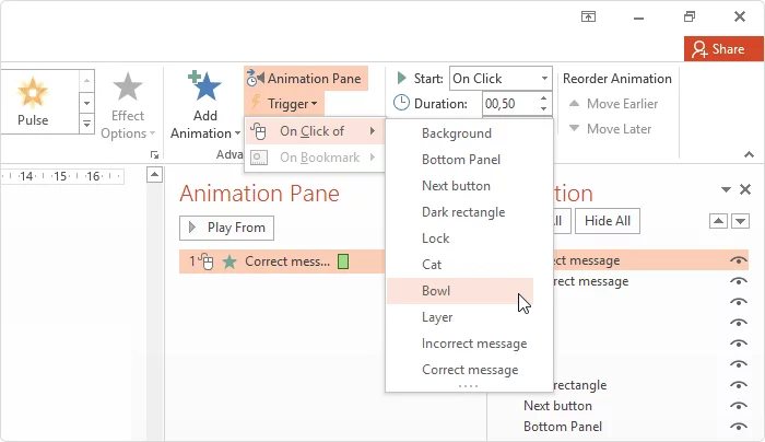 Adding a trigger in PowerPoint