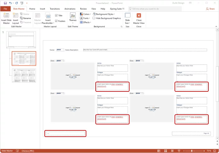 A screenshot showing how to personalize a storyboard PowerPoint template