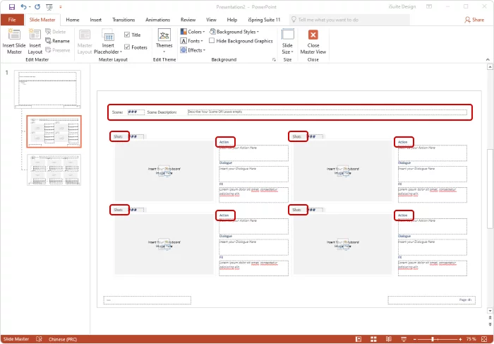 A screenshot describing how to personalize storyboard PowerPoint templates