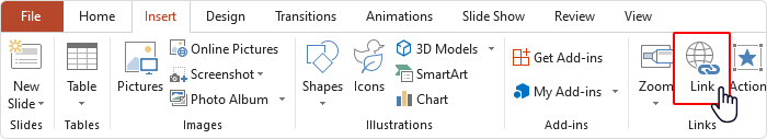 Insert Link button in PowerPoint