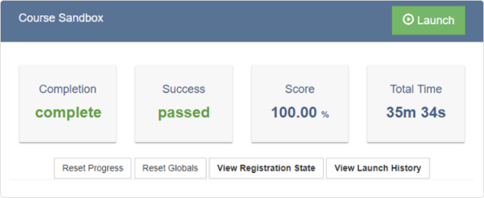 Screen with results in Cloud SCORM