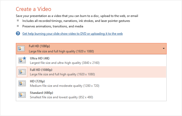 Select the quality of a video in PPT 