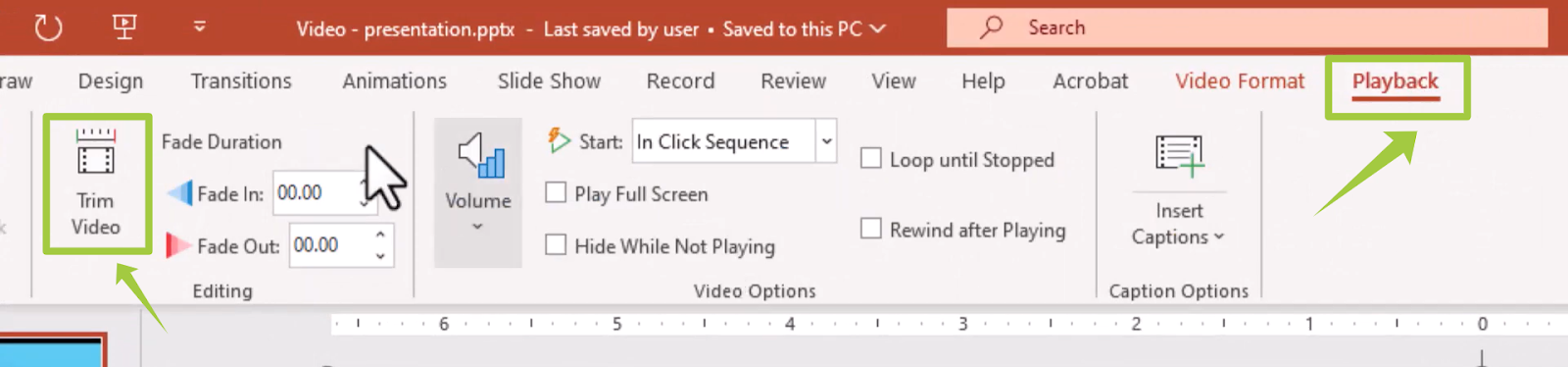 Trim Video option in PowerPoint