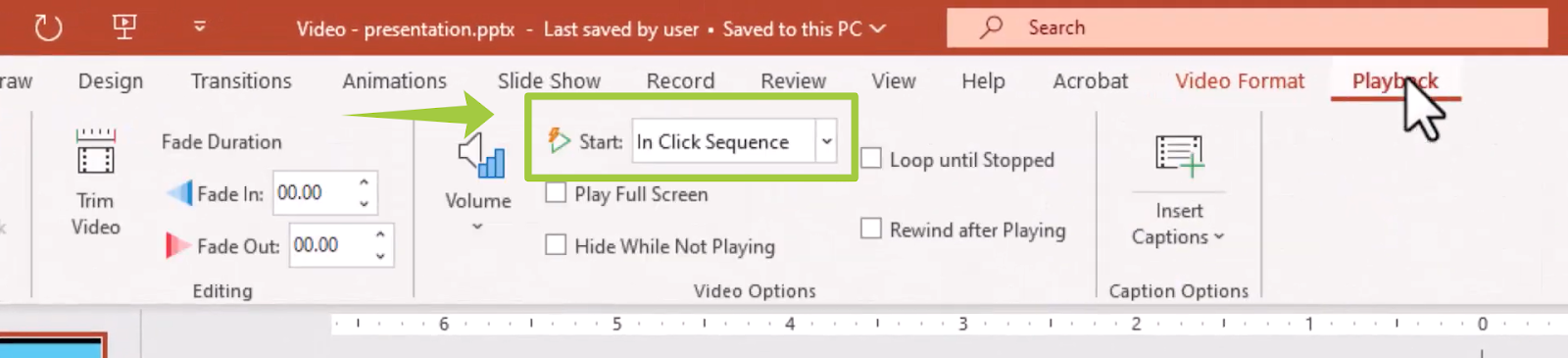 Play options of the video in PowerPoint